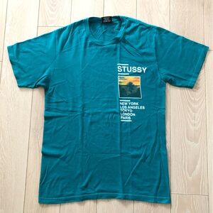 Vintage Stussy Teal Turquoise Sunset City T-shirt Size S